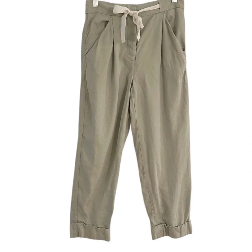 Aritzia Wilfred Pants Allant Sage Green Linen Blend Drawstring Size 4